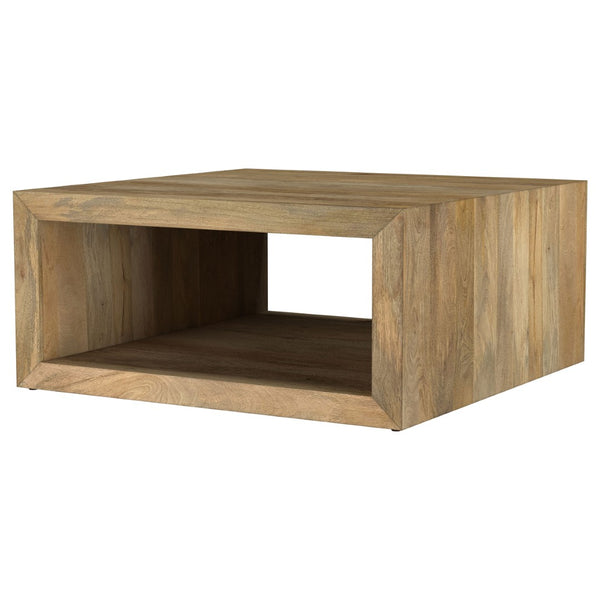 English Elm Mesa Solid Mango Wood Square Coffee Table with Open Shelf for Organic Living Rooms B062P440316