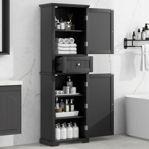 English Elm Tall Bathroom Storage Cabinet - Sleek Freestanding Organizer With Drawer & Adjustable Shelf, Black N725P206890B-GIGA