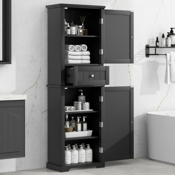 English Elm Tall Bathroom Storage Cabinet - Sleek Freestanding Organizer With Drawer & Adjustable Shelf, Black N725P206890B-GIGA
