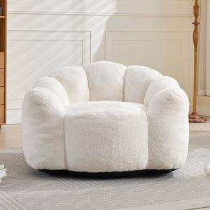 English Elm Lotus memory foam bean bag sofa with pull ring — anti-fouling faux fur, non-slip base, cozy support White W2311P357139