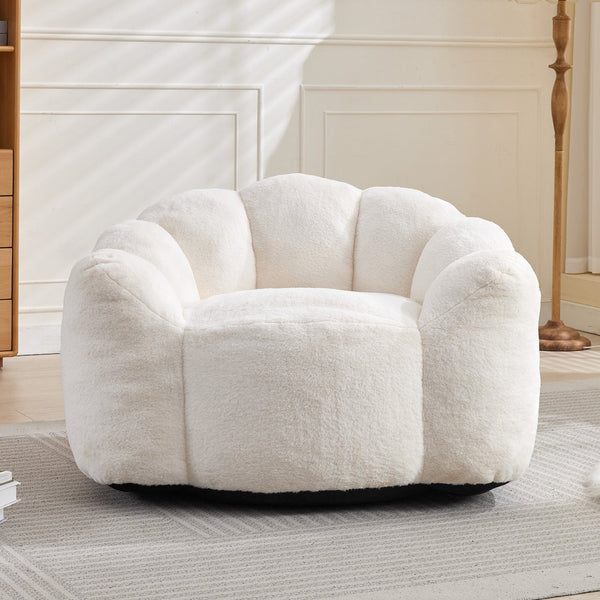 English Elm Lotus memory foam bean bag sofa with pull ring — anti-fouling faux fur, non-slip base, cozy support White W2311P357139