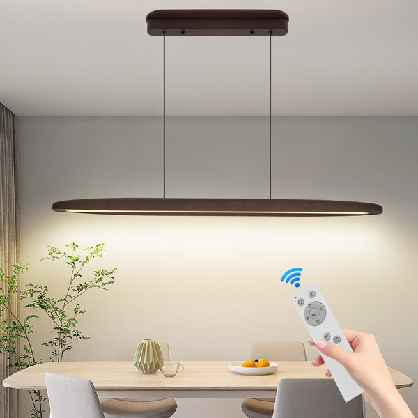 English Elm 39-inch Walnut Wood Led Bar Pendant Dimmable Fixture for Dining and Kitchen Islands W1340P264186