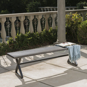English Elm Christopher Knight Home® - Outdoor Aluminum Dining Bench with Wood‑Like Finish and Black Powder‑Coated Steel X‑Frame, Durable Stylish Seating Grey+Black 61625.00BGRYMP1