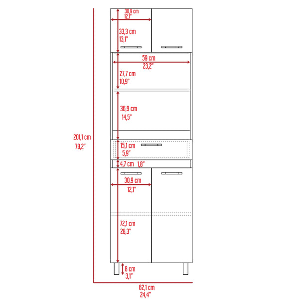 English Elm Auburn Microwave Pantry Cabinet with Drawer, Two Cabinets & Open Shelves, Spacious Top Surface B128S00132