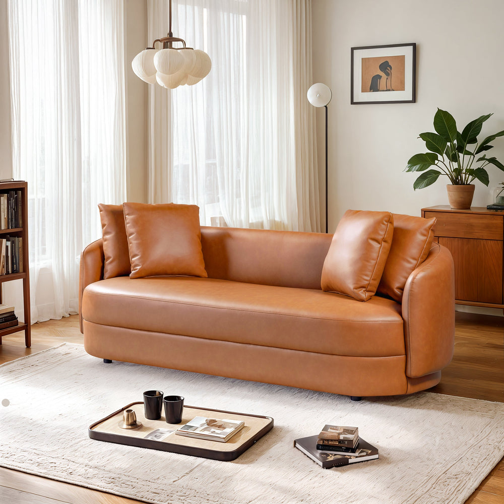 English Elm Ashcroft Furniture - Dylan Cognac Leather Sofa with Pocket Spring Comfort, Eucalyptus Frame, Soft High-Density Foam Seating B183P281234
