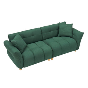 English Elm 93.70 Plush Teddy Sofa with Solid Wood Legs, 3-Seater Comfortable Sponge Cushions & Two Pillows Green W3356S00027