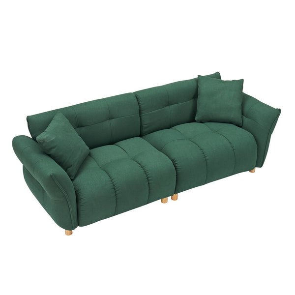 English Elm 93.70 Plush Teddy Sofa with Solid Wood Legs, 3-Seater Comfortable Sponge Cushions & Two Pillows Green W3356S00027