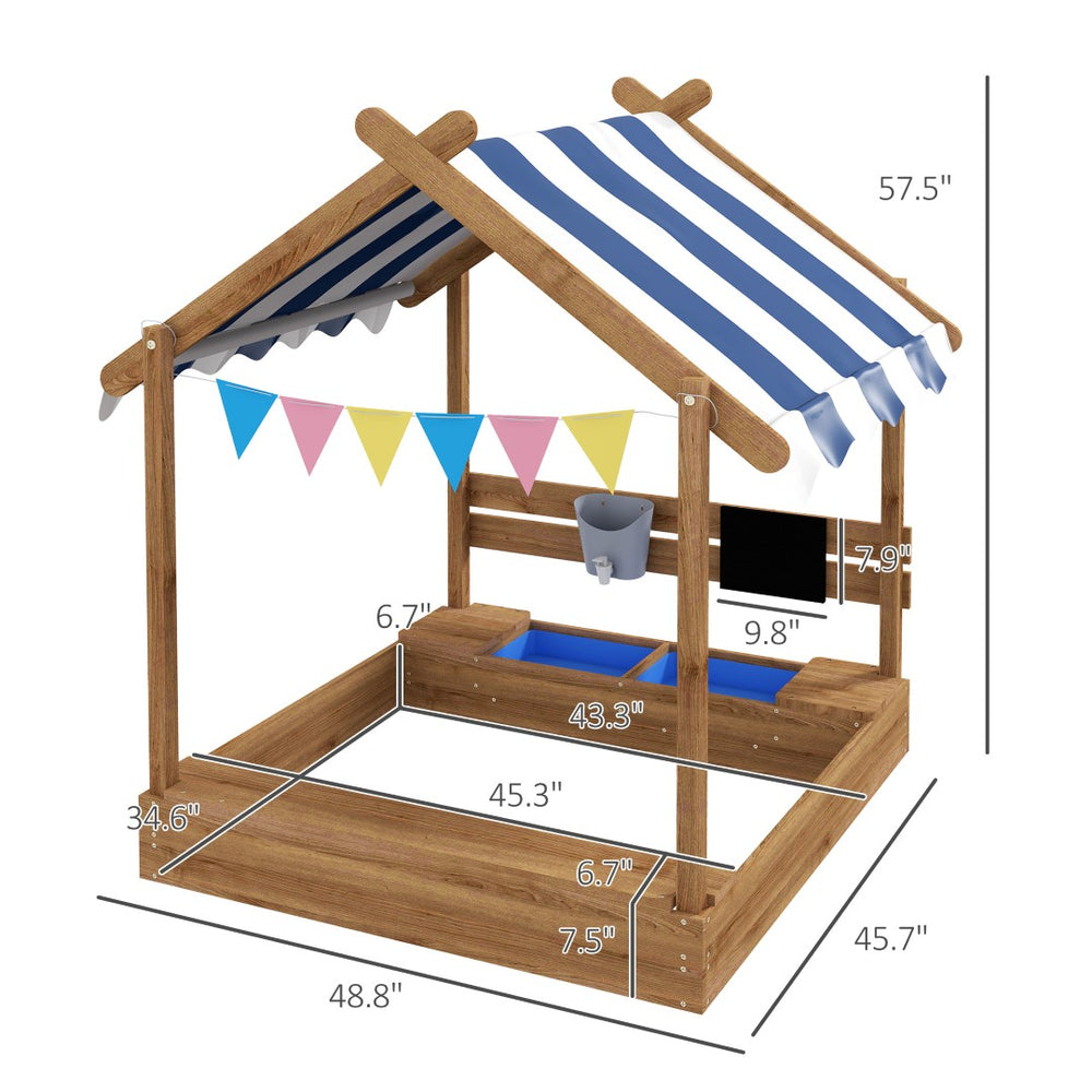 English Elm Easy Assembly Hdpe Kids Outdoor Sandbox with Four Corner Seats and Waterproof Cover T3971P438664