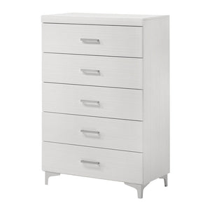 English Elm Contemporary Rustic Tone 1pc Dresser with Felt-Lined Top Drawers, Ball-Bearing Glides, Black Pulls, Bedroom Chic White 48 L x 20 W x 35 H B2741P405689