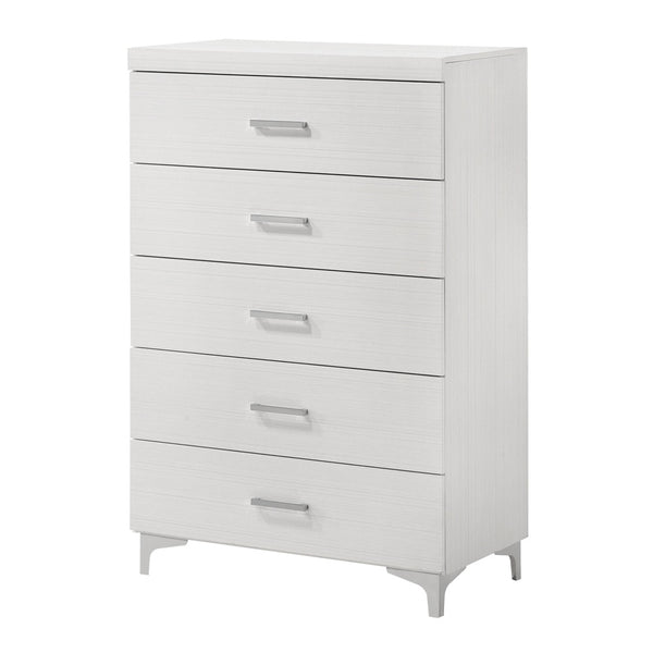 English Elm Contemporary Rustic Tone 1pc Dresser with Felt-Lined Top Drawers, Ball-Bearing Glides, Black Pulls, Bedroom Chic White 48 L x 20 W x 35 H B2741P405689
