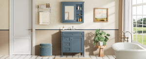 English Elm 30'' Freestanding Bathroom Vanity Set with Mirror Cabinet Ceramic Sink Soft Close SW000126AAM-1