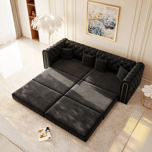 English Elm 90.2" Plush Teddy Fabric Convertible Sleeper Sofa with Hidden Storage for Living Room Black W1885S00243