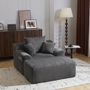 English Elm Oversized corduroy chaise lounge with ottoman, plush boneless sofa, ergonomic pillows for relaxing comfort Grey W1901P278403