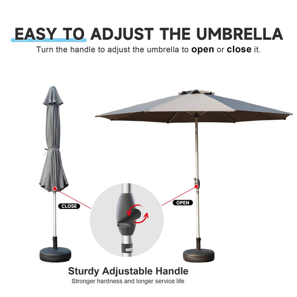 English Elm 9FT Patio Umbrella with Crank & Tilt, 180G UV‑Resistant Waterproof Canopy, Wind‑Vent, 8 Ribs Gray W1859P195948