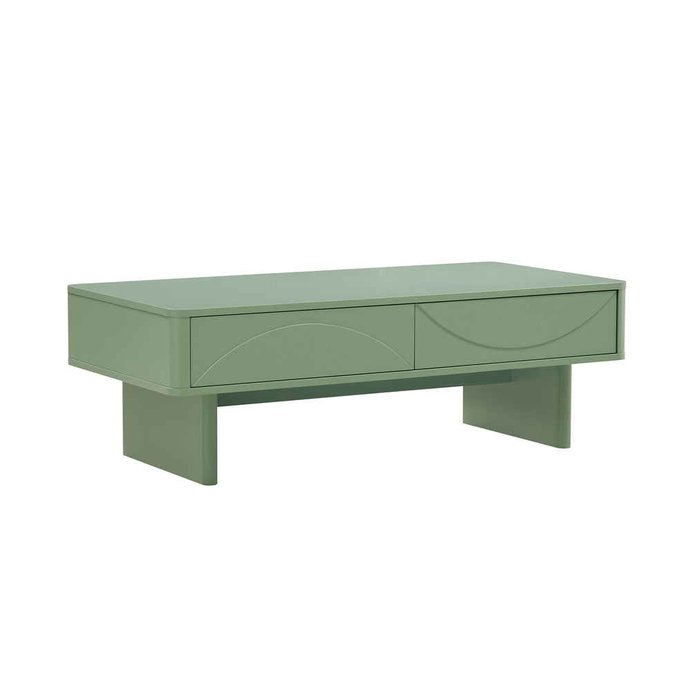 English Elm Ella 47" Coffee Table with Full-Extension Drawers, Open Shelf & Rounded Edges for Modern Living Sage Green B365S00060