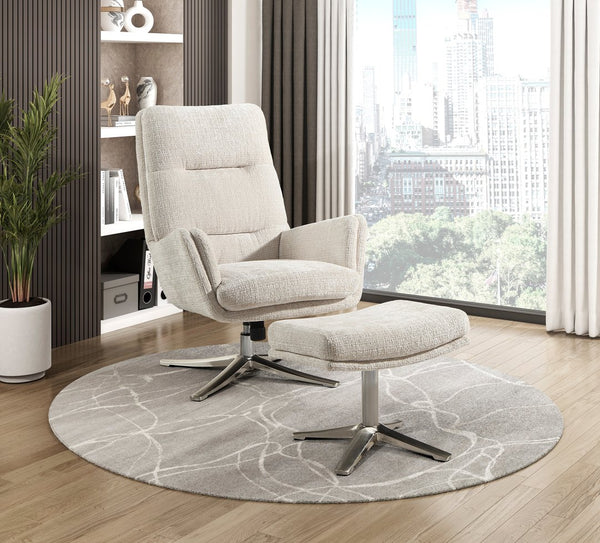 English Elm Comfortable Swivel Chair with Ottoman, Chenille Upholstery, Silver Metal Base, Plush Modern Comfort Beige 30 L x 35 W x 30 H B011P304982