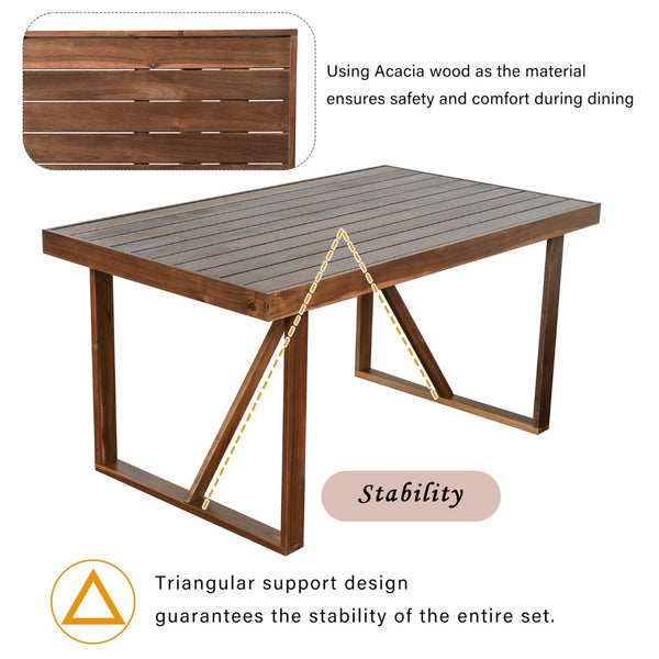 English Elm U_style Solid Acacia Six Piece Outdoor Dining Set for Patio Backyard Entertaining Brown WY000472AAE