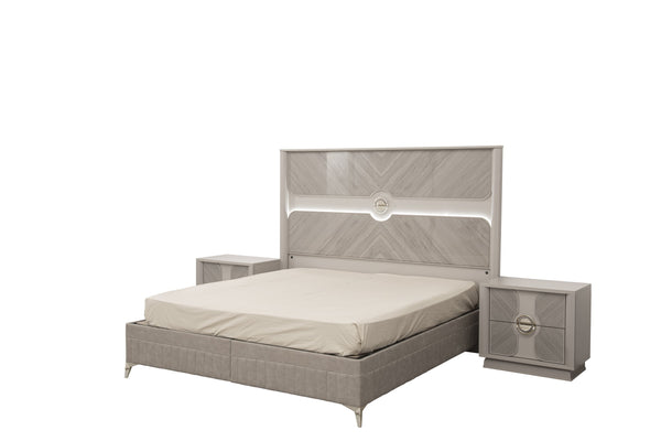 English Elm Eternity King 5PC Bedroom Set with Eucalyptus Veneer, High-Gloss Lacquer, Soft-Close Drawers & Storage B009S02049