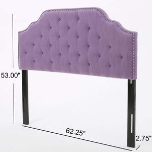 English Elm Tufted Queen Headboard with Nailhead Trim Solid Wood Frame and Adjustable Metal Legs Light Purple 57877.00LPUR