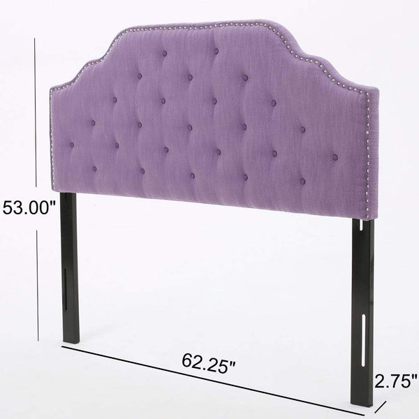 English Elm Tufted Queen Headboard with Nailhead Trim Solid Wood Frame and Adjustable Metal Legs Light Purple 57877.00LPUR