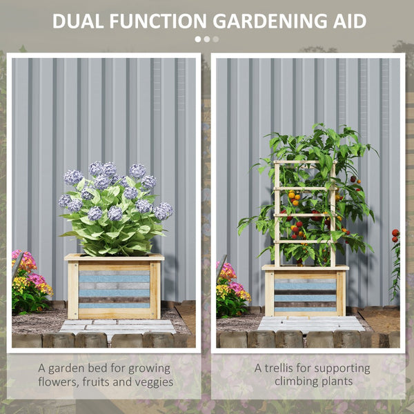 English Elm Versatile Raised Garden Bed with Trellis Fir Wood Galvanized Steel Patio Planter T3971P422642