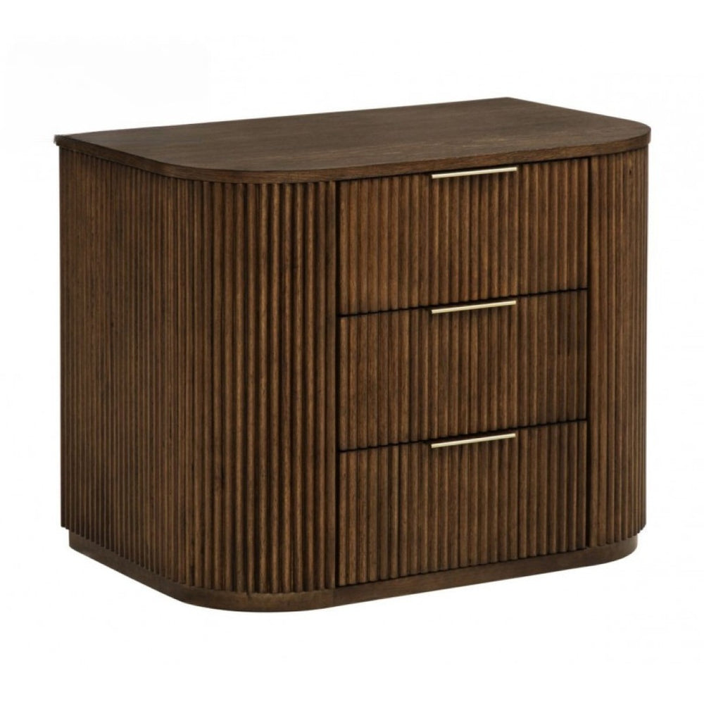 English Elm Fluted Solid Wood 3-drawer Nightstand with Textured Grooves for Modern Bedroom Storage Brown B011P474543