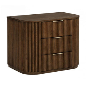 English Elm Fluted Solid Wood 3-drawer Nightstand with Textured Grooves for Modern Bedroom Storage Brown B011P474543