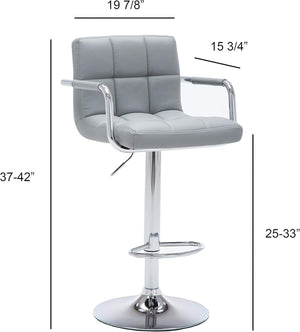 English Elm Contemporary Adjustable Swivel Arm Bar Stool - Gray Upholstered Padded Seat, 24"-33" Height, Chrome Base B347P338897