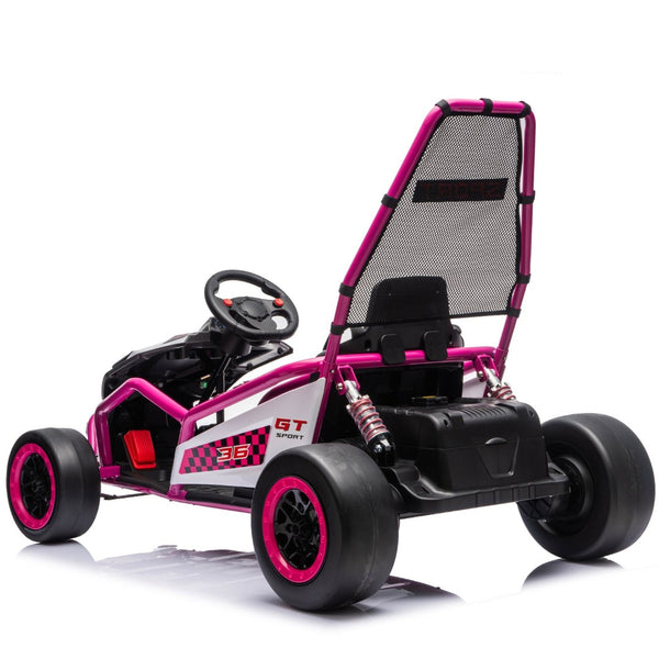 English Elm 24v Dual Motor Kids Go Kart with Drift Mode Roll Cage and Rear Suspension Ages 6 to 12 Rose Pink W1578P454058