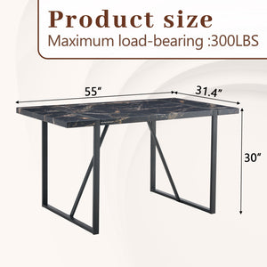 English Elm Industrial rectangular MDF dining table for 4-6, 1.5" thick top, black metal legs, modern sturdy design W1151P185154