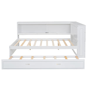 English Elm Full Pine Daybed with Trundle Sliding Storage Shelves Led Lighting and Usb Charging White GX004003AAK