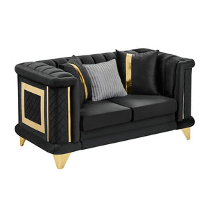English Elm 69 Inch Velvet Tufted Loveseat Victorian Mid Century Glam Sofa with Gold Steel Frame W1191S00107