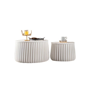 English Elm White Nesting Storage Tables with Lift Off Lid Curved Silhouette for Modern Living Rooms W3081P389055