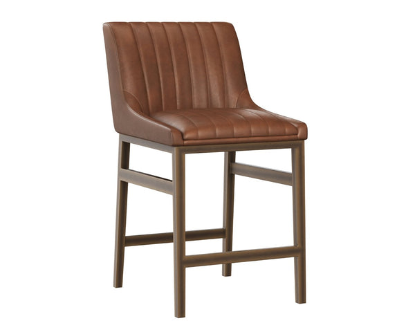 Sunpan HALDEN Counter Stool in Bravo Cognac - Modern Urban Design with Tufted Seat & Rustic Bronze Frame 110032