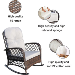 English Elm Outdoor Wicker Rocking Chair with Wide Seat, Thick Removable Cushion, Steel Frame, Weatherproof Design W209P268007