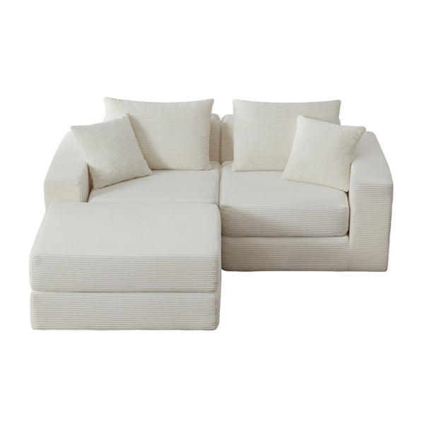 English Elm Modular Cloud Sectional Corduroy Sofa Deep Seat Comfort for Flexible Living Spaces White W3396P435274