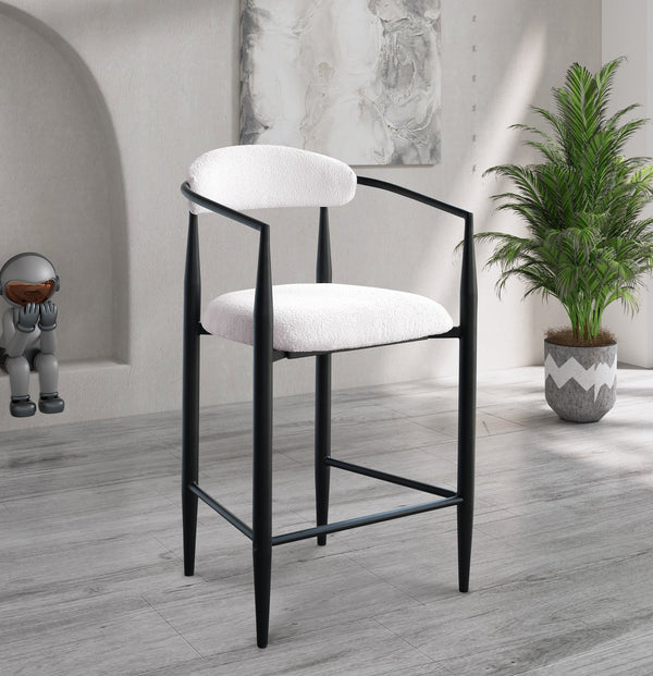 English Elm Modern Boucle Bar Stools Set of 2 — Upholstered Counter Chairs with Toothpick Iron Frame & Gold Accent, Luxe Comfort Black White W1567P209550