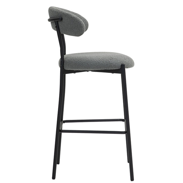 English Elm 26'' Modern Counter-Height Bar Stools In Grey Teddy Fabric With Sturdy Black Base & Footrest W2215P196283