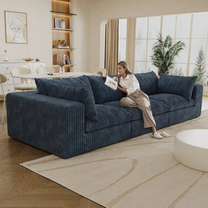 English Elm 118.2" Modular Cloud Sofa Corduroy Upholstered Deep Seat Lounge for Living Room Blue W2824S00192