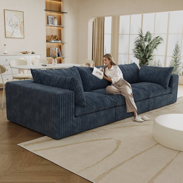 English Elm 118.2" Modular Cloud Sofa Corduroy Upholstered Deep Seat Lounge for Living Room Blue W2824S00192
