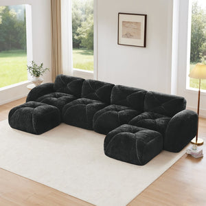 English Elm U-shaped Modular Velvet Sofa Tufted Cushions High Density Foam Living Room Sectional Black W714S01605
