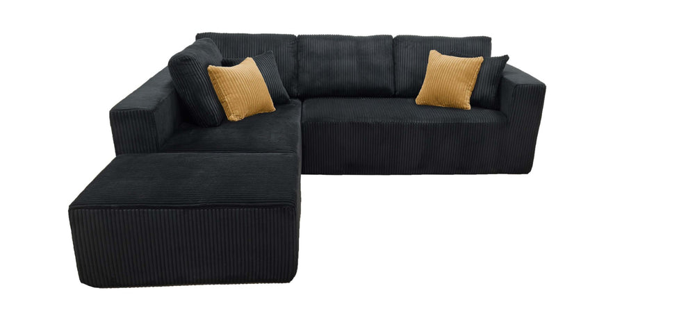 English Elm Full Corduroy Upholstered L-shaped Sectional with Moveable Ottoman Ready to Use Black B2748S00058