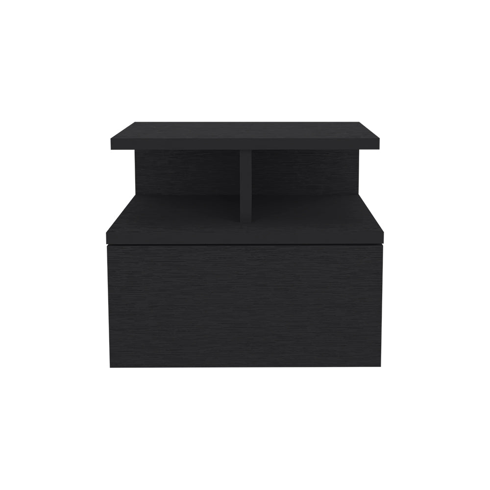 English Elm Floating Nightstand Flopini wall-mounted bedside shelf with drawer, space-saving modern durable design Black B092123117