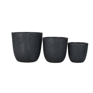 English Elm U_style Mgo Round Planters Set of Three Crackle Stone Texture Patio Garden Pots Black N711P406660B