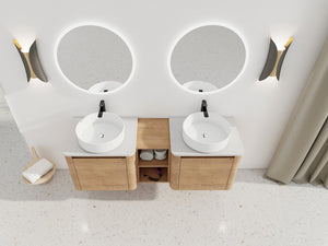 English Elm 60'' Wall-Mounted Bathroom Vanity With Ceramic Art Sink, Soft-Close Door & Stylish Storage Solutions W999S00410