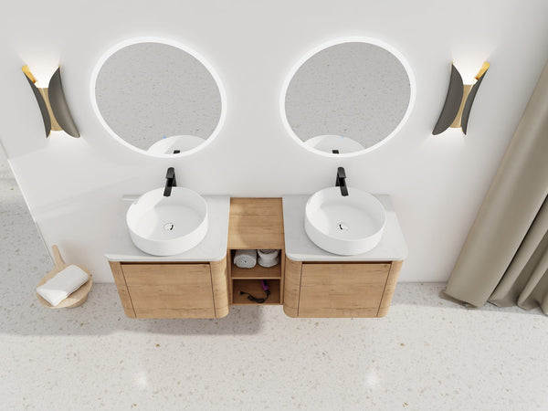 English Elm 60'' Wall-Mounted Bathroom Vanity With Ceramic Art Sink, Soft-Close Door & Stylish Storage Solutions W999S00410