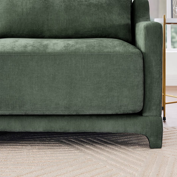 English Elm Four-Seater Sofa With Movable Ottoman - Elegant Green Chenille, Ergonomic Design & Easy Assembly W714S01221