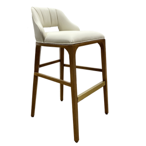 Inga Bar Stool - Contemporary Endurance Sand Upholstered Seat on Solid White Oak Frame, Stylish & Durable