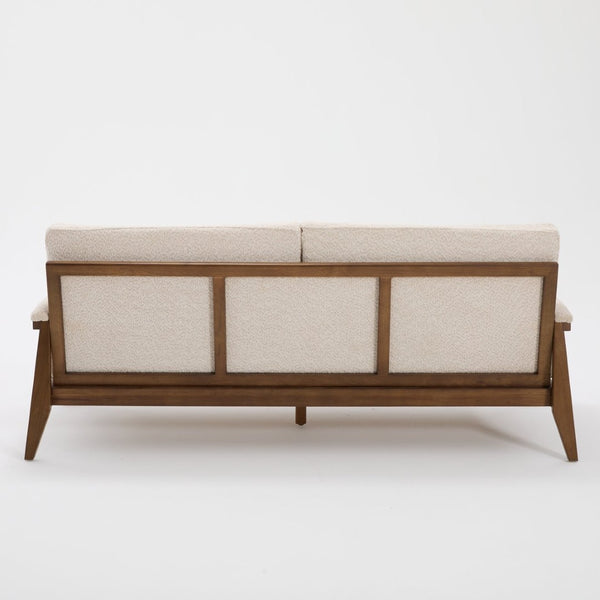 English Elm Mid-century Modern Boucle Upholstered Three Seat Sofa with Walnut Finish Wood Legs Beige N773P411407S