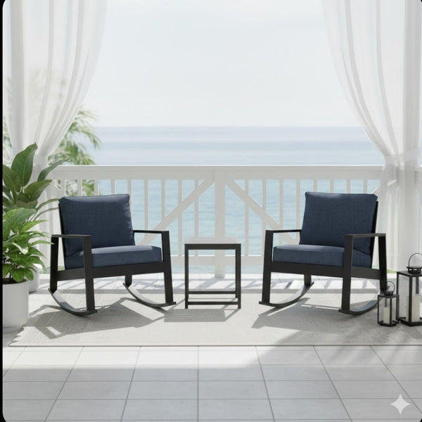 English Elm Aluminum Powder Coated Outdoor Rocking Set with Side Table for Porch or Deck B082P455104